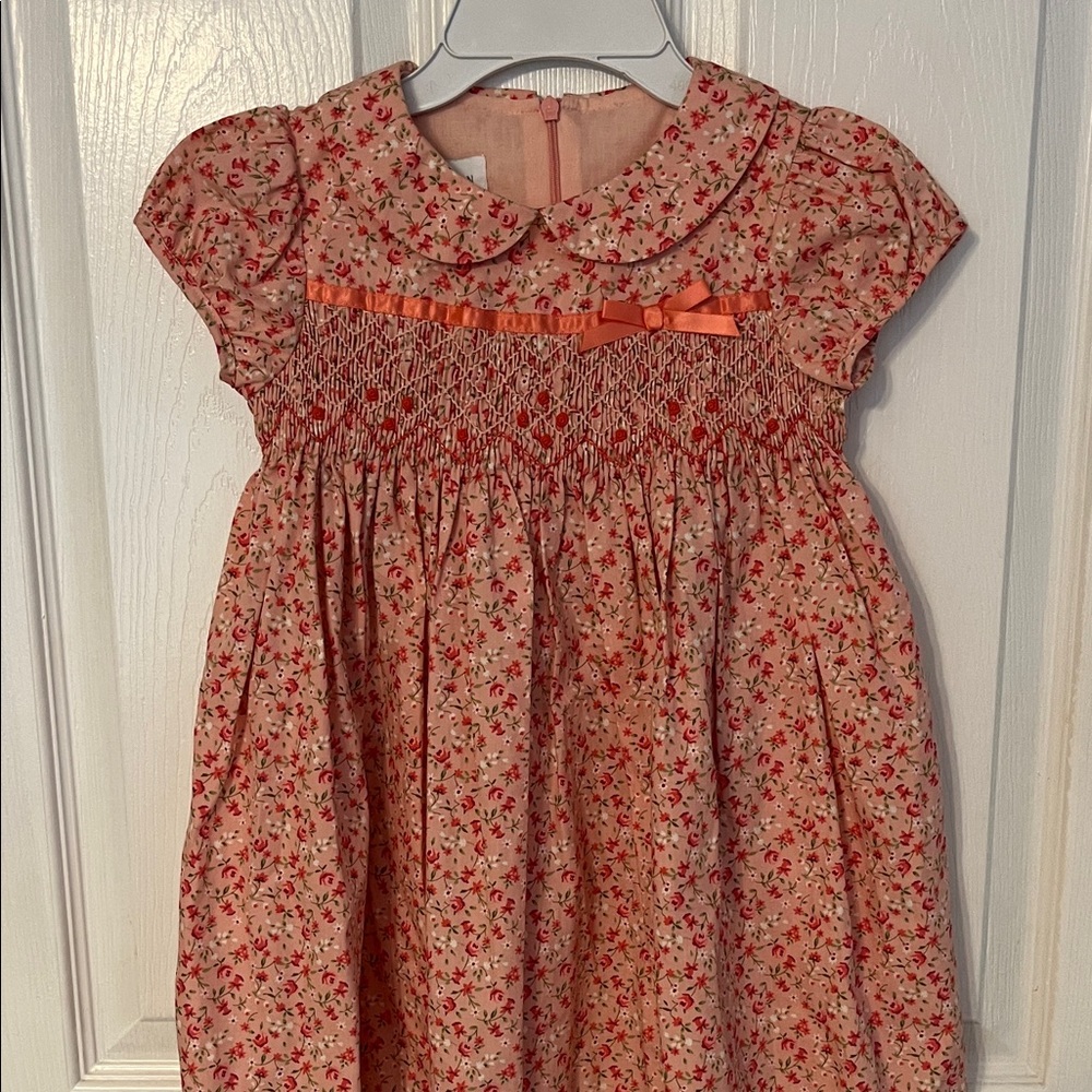 Bonnie Jean Peach Floral Dress with Bow